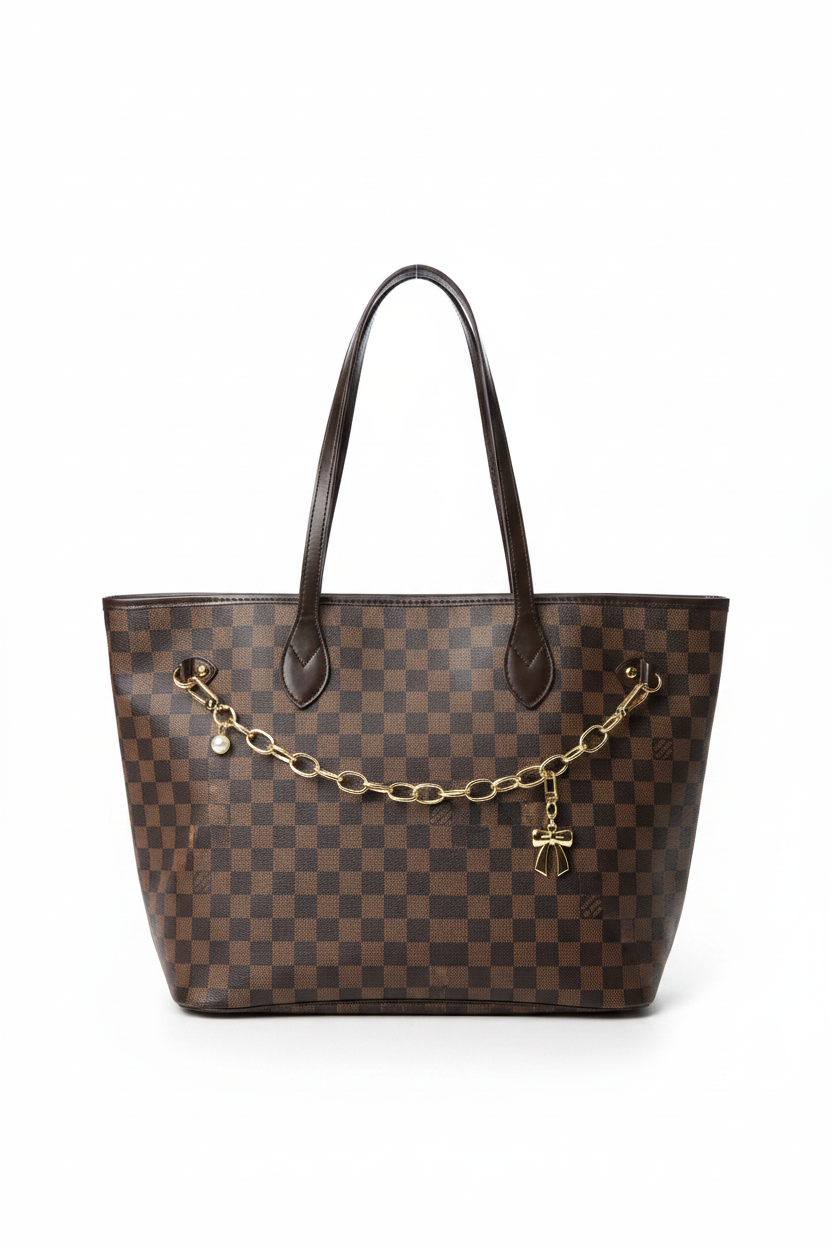 LV Brownie Dupe tote w/ bag charms