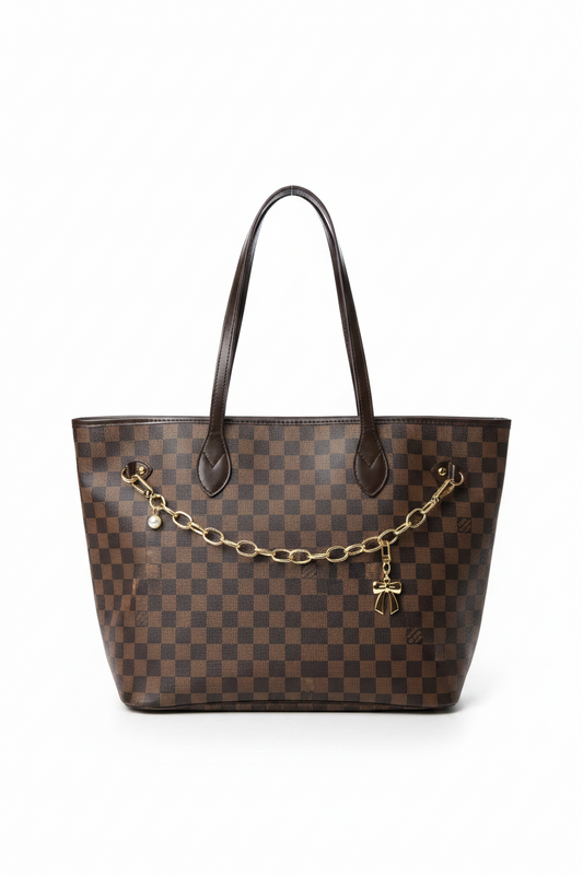 LV Brownie Dupe tote w/ bag charms